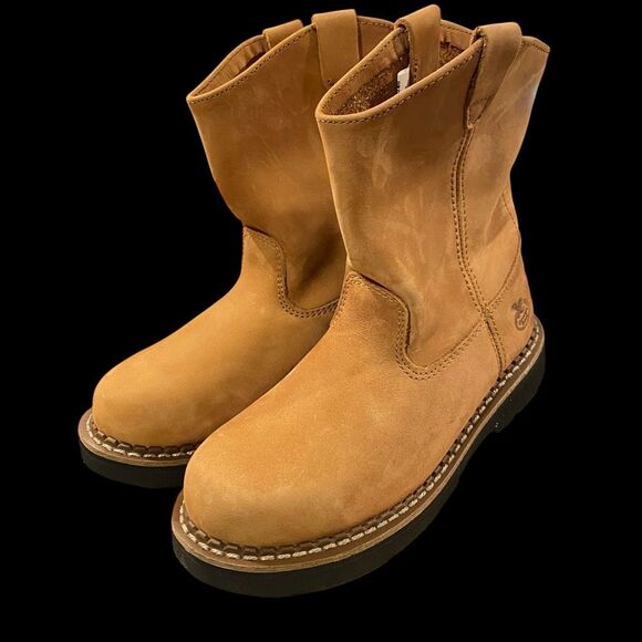 Georgia Boots GB202 Kid's Wellington Round Toe Leather Brown Work Boot Size 4 - Picture 1 of 9